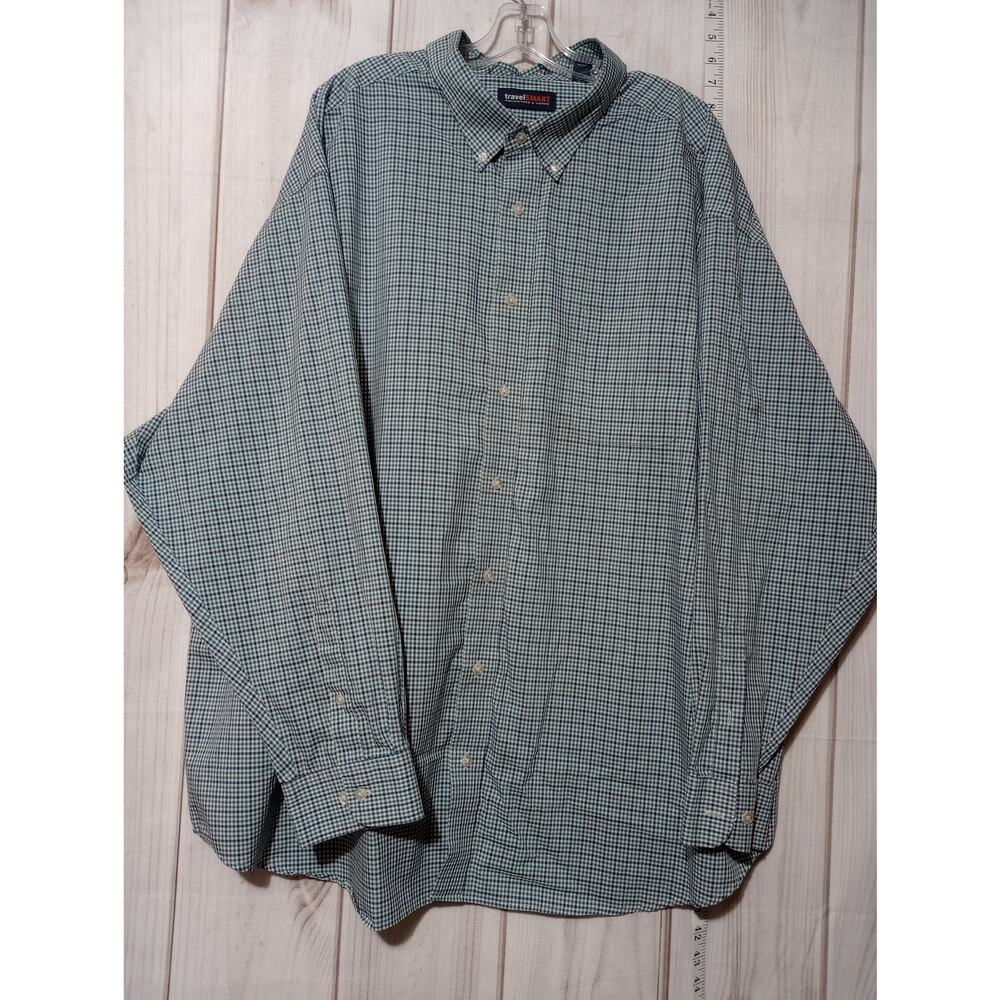 Roundtree Yorke Shirt‎ Mens 4XL Blue Green Check Button Up Long Sleeve Pocket